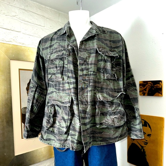 VINTAGE TIGER STRIPE CAMO JACKET LARGE REGULAR ATLANCO - Picture 1 of 7